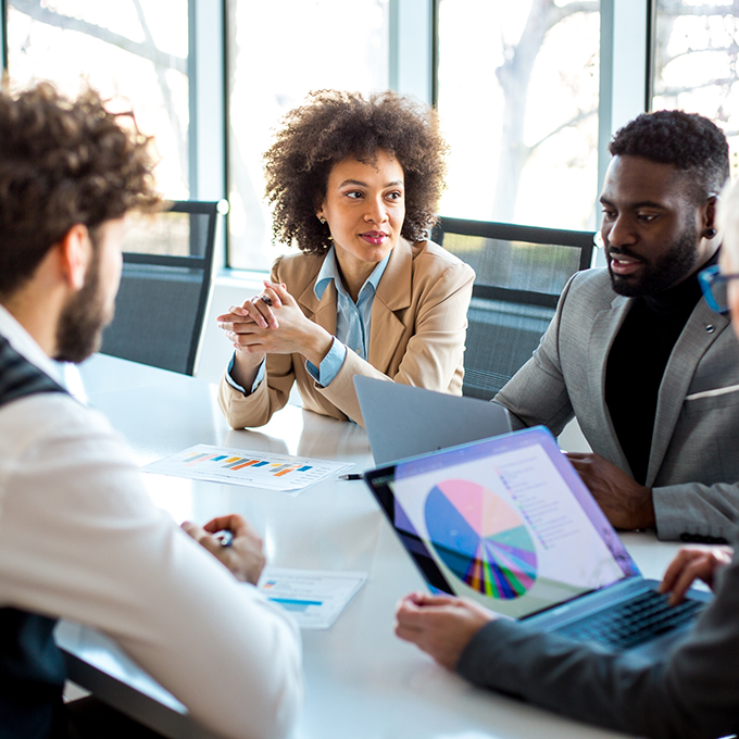 Group of people in a meeting at an office