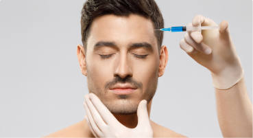 Man receiving an injection in his forehead